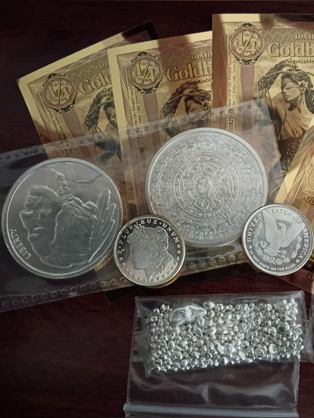 5pc FOUR OUNCES OZ .999 FINE SILVER LOT Aztec, Buffalo, Morgan, Bar, Silver Shot
